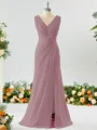 Exquisite A-line V-neck Chiffon Bridesmaid Dress With Slit