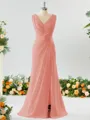 Exquisite A-line V-neck Chiffon Bridesmaid Dress With Slit