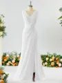 Exquisite A-line V-neck Chiffon Bridesmaid Dress With Slit