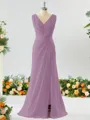 Exquisite A-line V-neck Chiffon Bridesmaid Dress With Slit