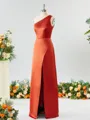 Sheath/Column One-Shoulder Splendid Satin Bridesmaid Dress With Slit