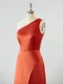 Sheath/Column One-Shoulder Splendid Satin Bridesmaid Dress With Slit