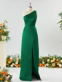 Sheath/Column One-Shoulder Splendid Satin Bridesmaid Dress With Slit