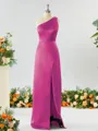Sheath/Column One-Shoulder Splendid Satin Bridesmaid Dress With Slit