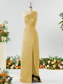 Sheath/Column One-Shoulder Splendid Satin Bridesmaid Dress With Slit
