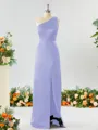 Sheath/Column One-Shoulder Splendid Satin Bridesmaid Dress With Slit