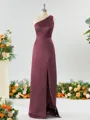 Sheath/Column One-Shoulder Splendid Satin Bridesmaid Dress With Slit