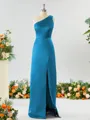 Sheath/Column One-Shoulder Splendid Satin Bridesmaid Dress With Slit