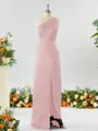 Sheath/Column One-Shoulder Splendid Satin Bridesmaid Dress With Slit