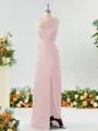 Sheath/Column One-Shoulder Splendid Satin Bridesmaid Dress With Slit