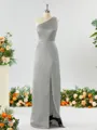 Sheath/Column One-Shoulder Splendid Satin Bridesmaid Dress With Slit