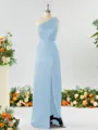 Sheath/Column One-Shoulder Splendid Satin Bridesmaid Dress With Slit