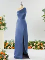 Sheath/Column One-Shoulder Splendid Satin Bridesmaid Dress With Slit