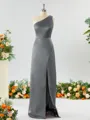 Sheath/Column One-Shoulder Splendid Satin Bridesmaid Dress With Slit