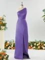 Sheath/Column One-Shoulder Splendid Satin Bridesmaid Dress With Slit