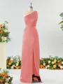 Sheath/Column One-Shoulder Splendid Satin Bridesmaid Dress With Slit