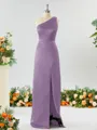 Sheath/Column One-Shoulder Splendid Satin Bridesmaid Dress With Slit