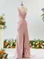 Sheath/Column Graceful One-Shoulder Silk like Satin Bridesmaid Dress With Slit