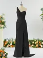 Sheath/Column Graceful One-Shoulder Silk like Satin Bridesmaid Dress With Slit