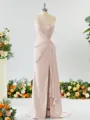Sheath/Column Graceful One-Shoulder Silk like Satin Bridesmaid Dress With Slit