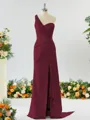 Sheath/Column Graceful One-Shoulder Silk like Satin Bridesmaid Dress With Slit