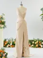 Sheath/Column Graceful One-Shoulder Silk like Satin Bridesmaid Dress With Slit
