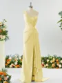 Sheath/Column Graceful One-Shoulder Silk like Satin Bridesmaid Dress With Slit