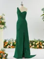 Sheath/Column Graceful One-Shoulder Silk like Satin Bridesmaid Dress With Slit