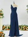 Sheath/Column Graceful One-Shoulder Silk like Satin Bridesmaid Dress With Slit