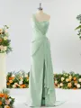Sheath/Column Graceful One-Shoulder Silk like Satin Bridesmaid Dress With Slit