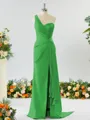 Sheath/Column Graceful One-Shoulder Silk like Satin Bridesmaid Dress With Slit