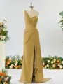 Sheath/Column Graceful One-Shoulder Silk like Satin Bridesmaid Dress With Slit