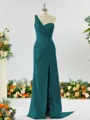 Sheath/Column Graceful One-Shoulder Silk like Satin Bridesmaid Dress With Slit