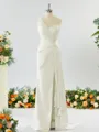Sheath/Column Graceful One-Shoulder Silk like Satin Bridesmaid Dress With Slit