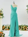 Sheath/Column Graceful One-Shoulder Silk like Satin Bridesmaid Dress With Slit