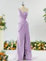 Sheath/Column Graceful One-Shoulder Silk like Satin Bridesmaid Dress With Slit