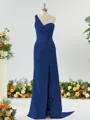 Sheath/Column Graceful One-Shoulder Silk like Satin Bridesmaid Dress With Slit