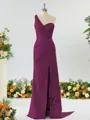 Sheath/Column Graceful One-Shoulder Silk like Satin Bridesmaid Dress With Slit