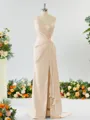 Sheath/Column Graceful One-Shoulder Silk like Satin Bridesmaid Dress With Slit