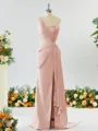 Sheath/Column Graceful One-Shoulder Silk like Satin Bridesmaid Dress With Slit