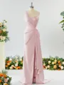 Sheath/Column Graceful One-Shoulder Silk like Satin Bridesmaid Dress With Slit