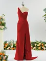 Sheath/Column Graceful One-Shoulder Silk like Satin Bridesmaid Dress With Slit