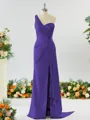 Sheath/Column Graceful One-Shoulder Silk like Satin Bridesmaid Dress With Slit