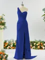 Sheath/Column Graceful One-Shoulder Silk like Satin Bridesmaid Dress With Slit