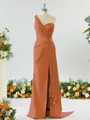 Sheath/Column Graceful One-Shoulder Silk like Satin Bridesmaid Dress With Slit