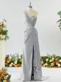 Sheath/Column Graceful One-Shoulder Silk like Satin Bridesmaid Dress With Slit