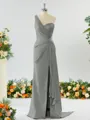 Sheath/Column Graceful One-Shoulder Silk like Satin Bridesmaid Dress With Slit