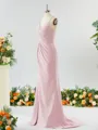 Sheath/Column Enchanting V-neck Stretch Crepe Bridesmaid Dress With Slit