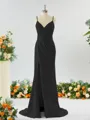 Sheath/Column Enchanting V-neck Stretch Crepe Bridesmaid Dress With Slit