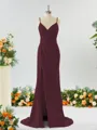 Sheath/Column Enchanting V-neck Stretch Crepe Bridesmaid Dress With Slit